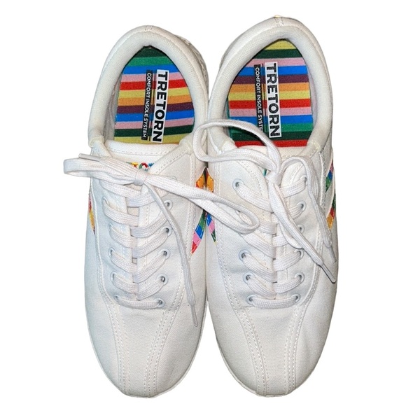 Like New Tretorn White Canvas Rainbow Logo Nylite Comfort Low Top Sneakers - 9 - Picture 6 of 16